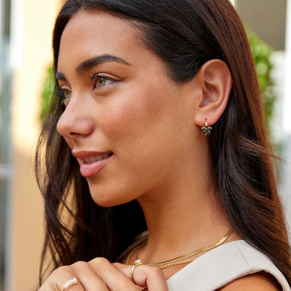 Black Crystal Flower Hoop Earrings - Beautiful Earth Boutique