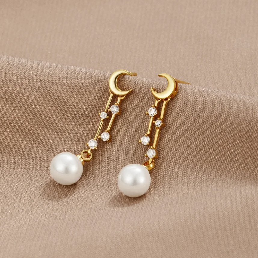 Simple gold hot sale pearl earrings