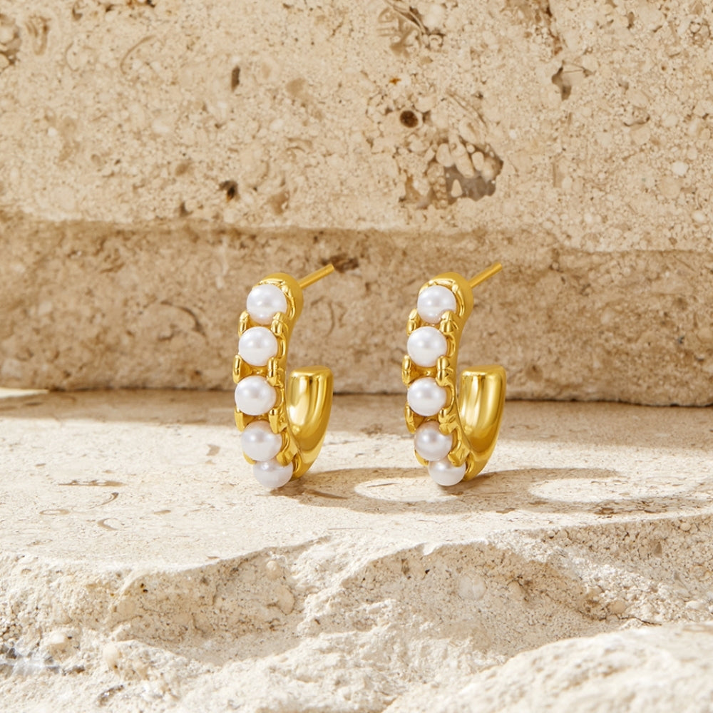 Lena Pearl Gold Hoop Earrings