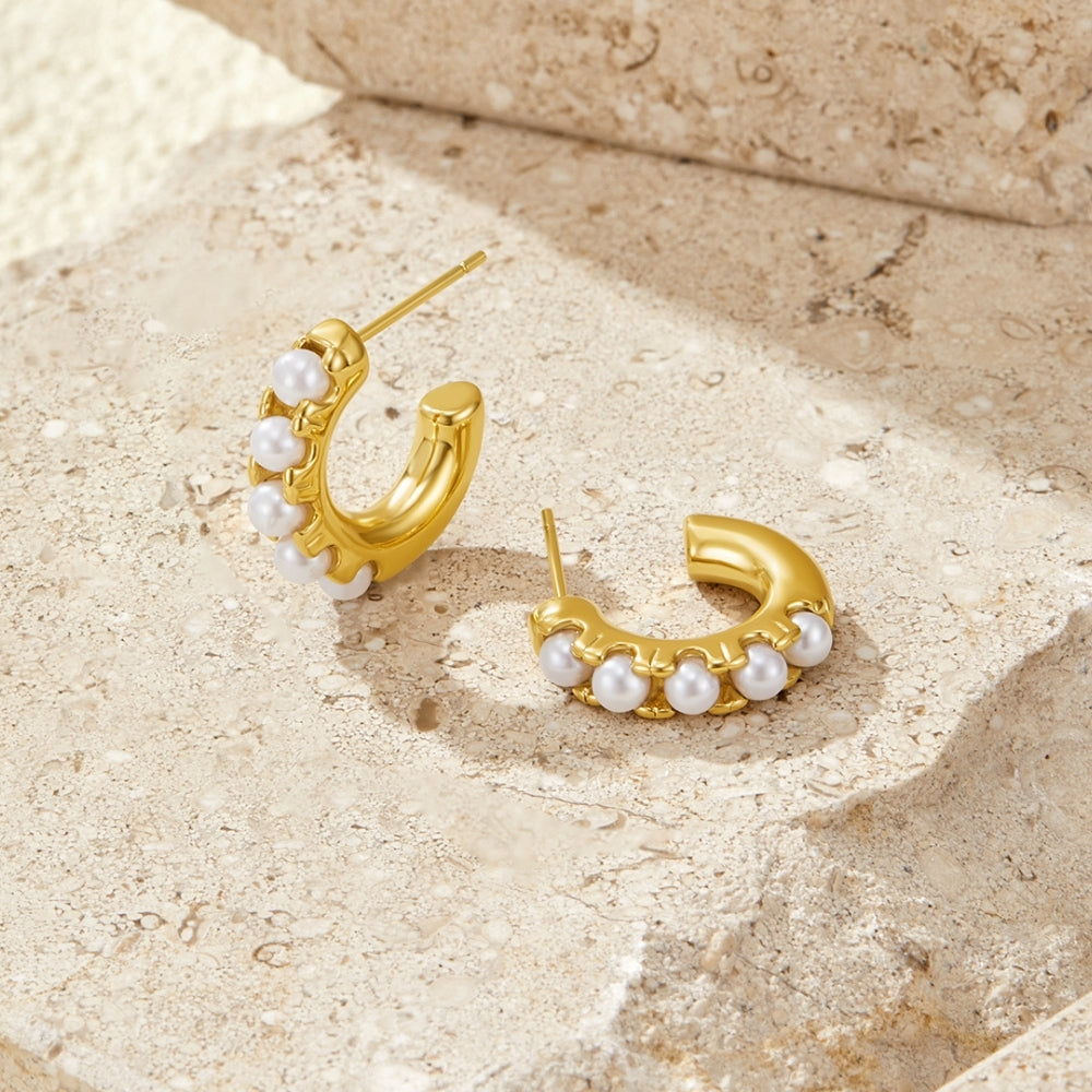 Lena Pearl Gold Hoop Earrings