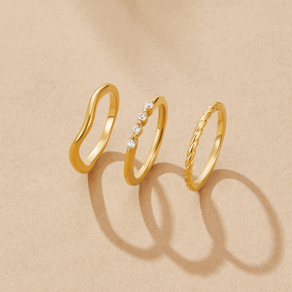 Lia Crystal & Gold Stack Ring