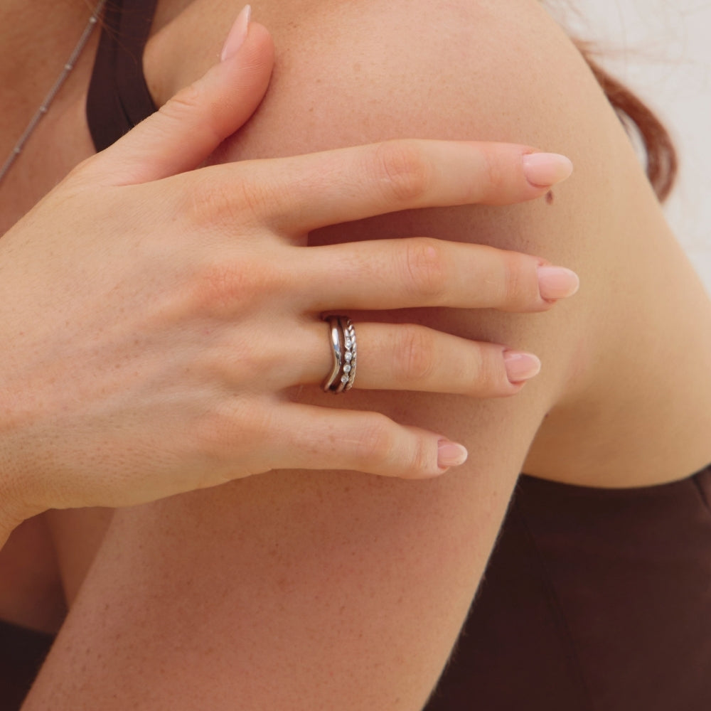 Lia Crystal & Silver Stack Ring
