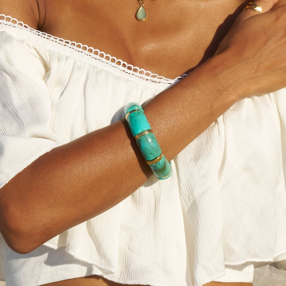 Priya Elastic Gold & Teal Bracelet