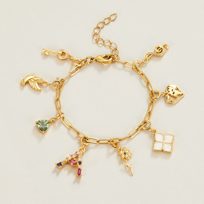 18K Gold Paperclip Charm Bracelet