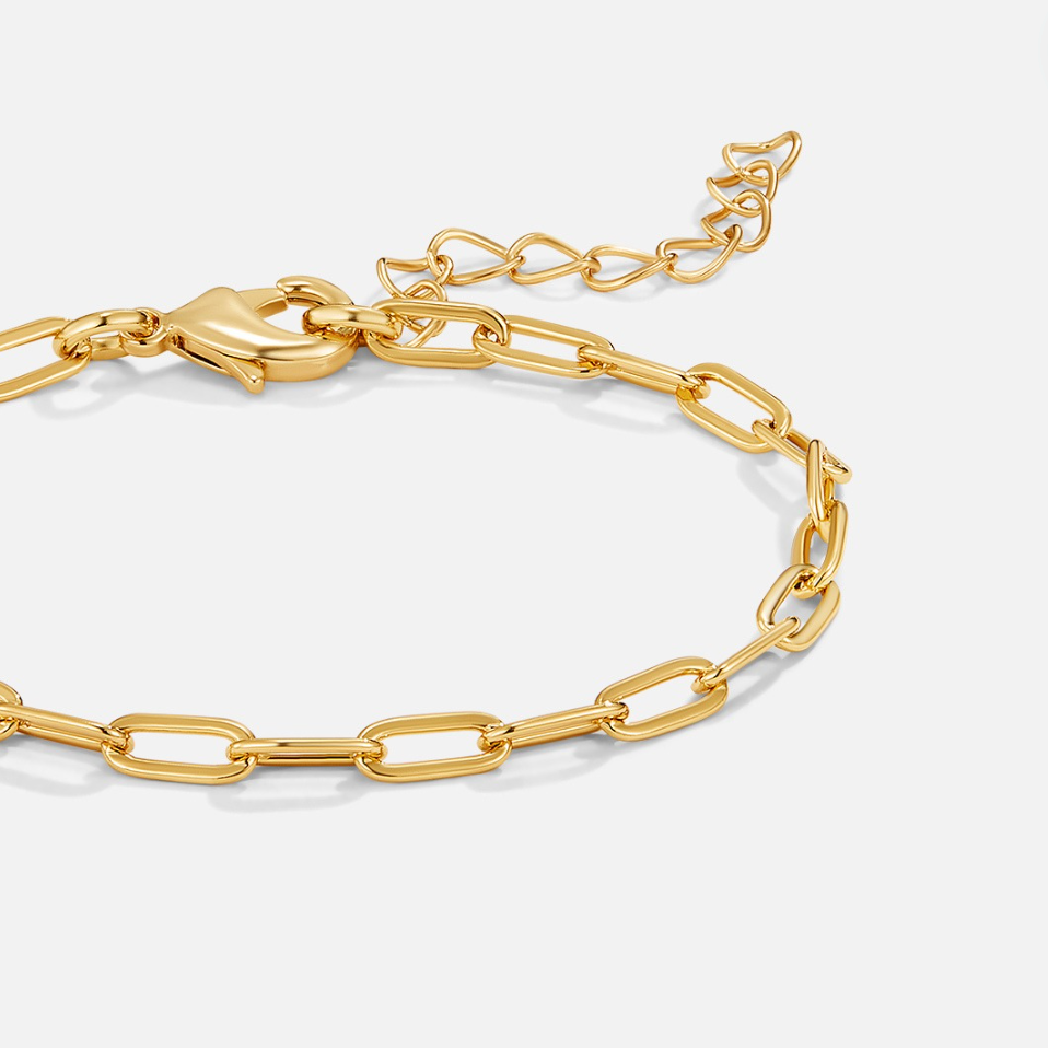 18K Gold Paperclip Charm Bracelet