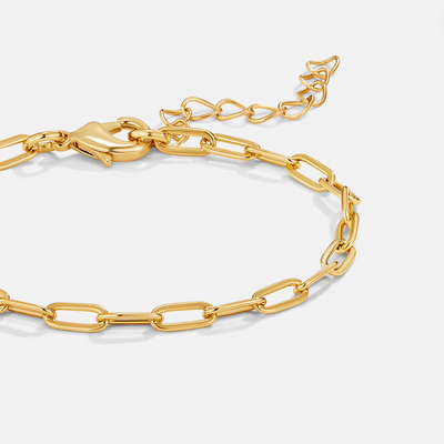 18K Gold Paperclip Charm Bracelet