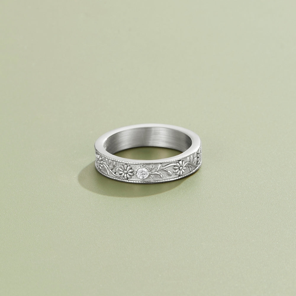 Silver Sculpted Flower Band Ring