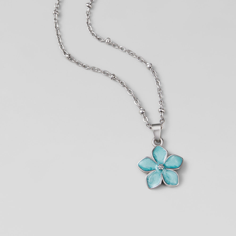Turquoise Sakura Bloom Silver Necklace