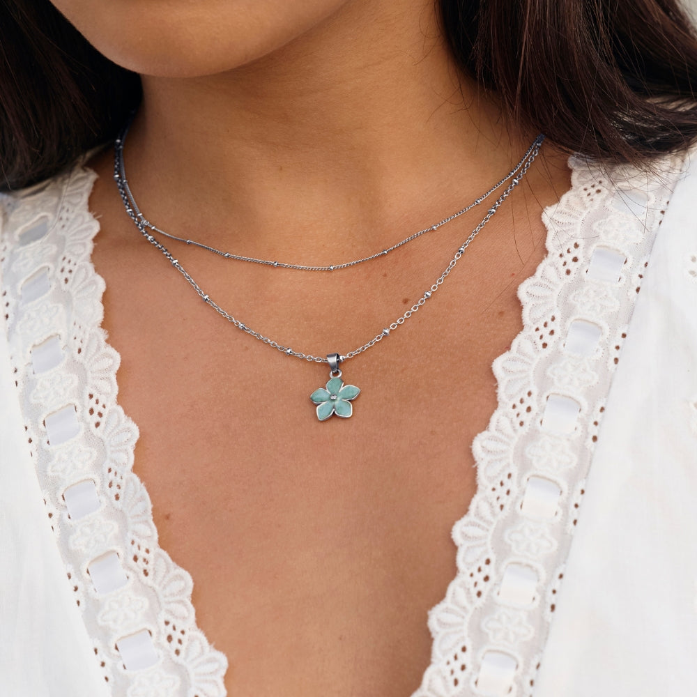 Turquoise Sakura Bloom Silver Necklace