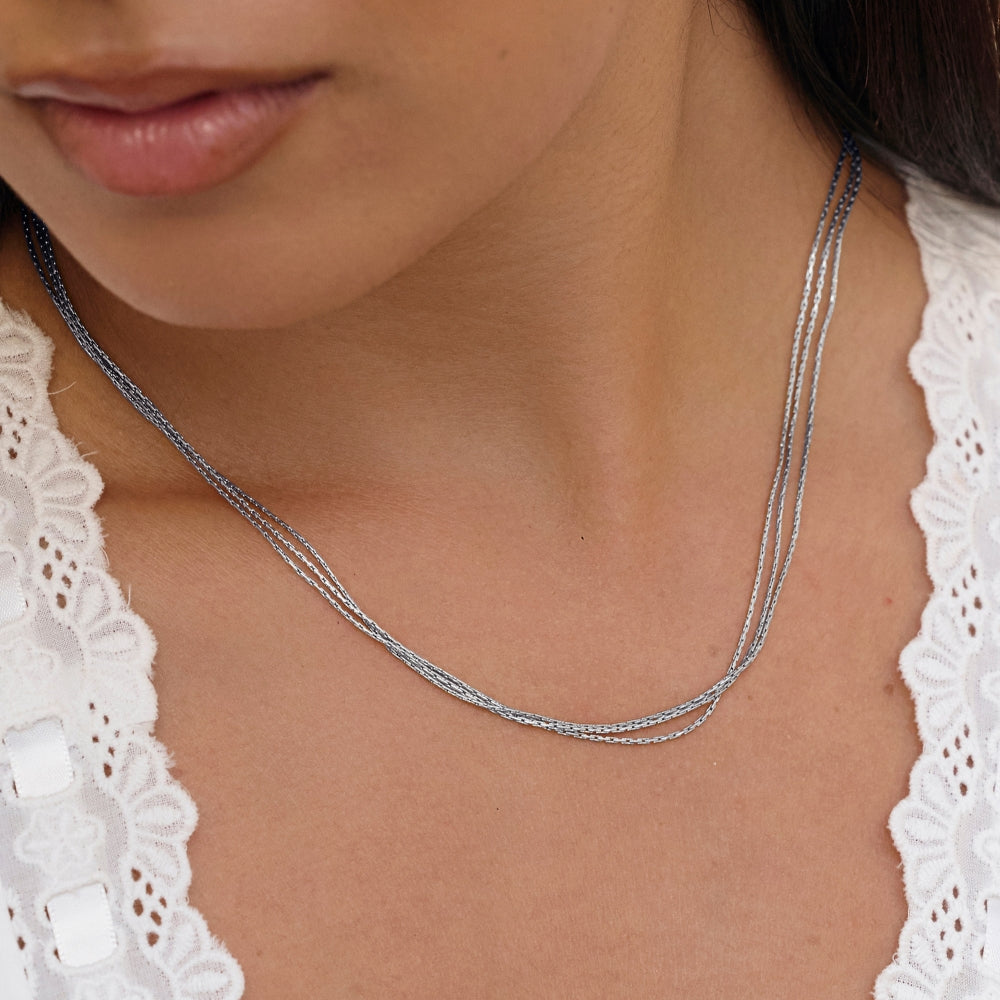 Vina Silver Multi Layered Chain Necklace