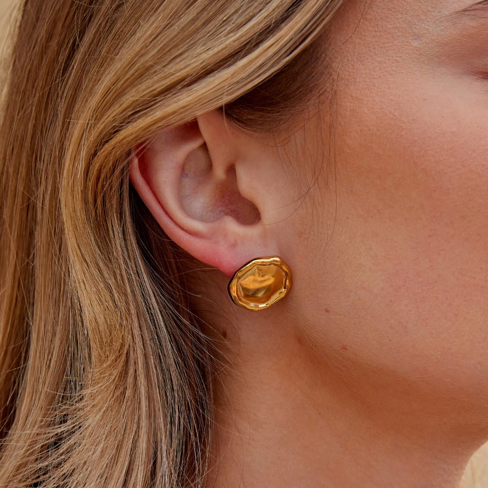 Ava Gold Button Earrings - Beautiful Earth Boutique