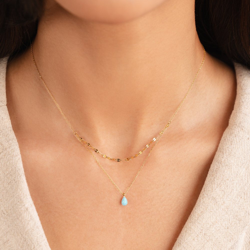Blue Opal Teardrop Layered Necklace - Beautiful Earth Boutique