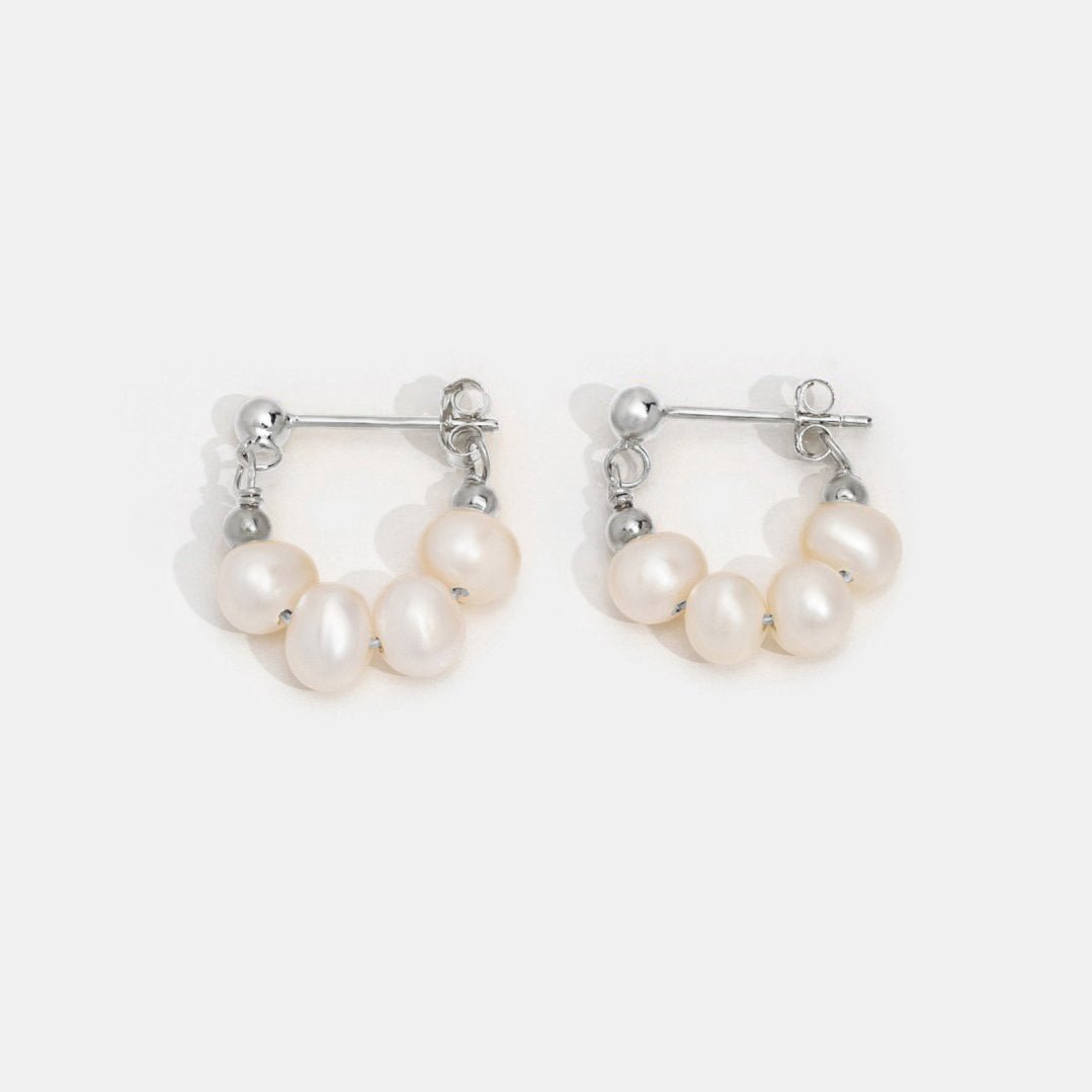 Celine Pearl Silver Hoop Earrings - Beautiful Earth Boutique