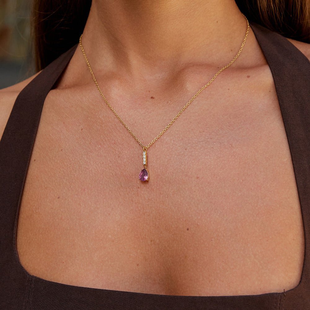 Crystal Pink Teardrop Necklace - Beautiful Earth Boutique