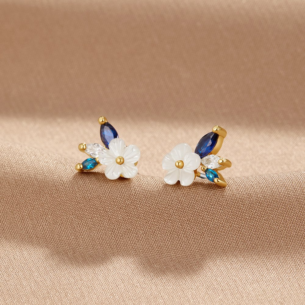 Crystal White Blossom Blue Earrings - Beautiful Earth Boutique