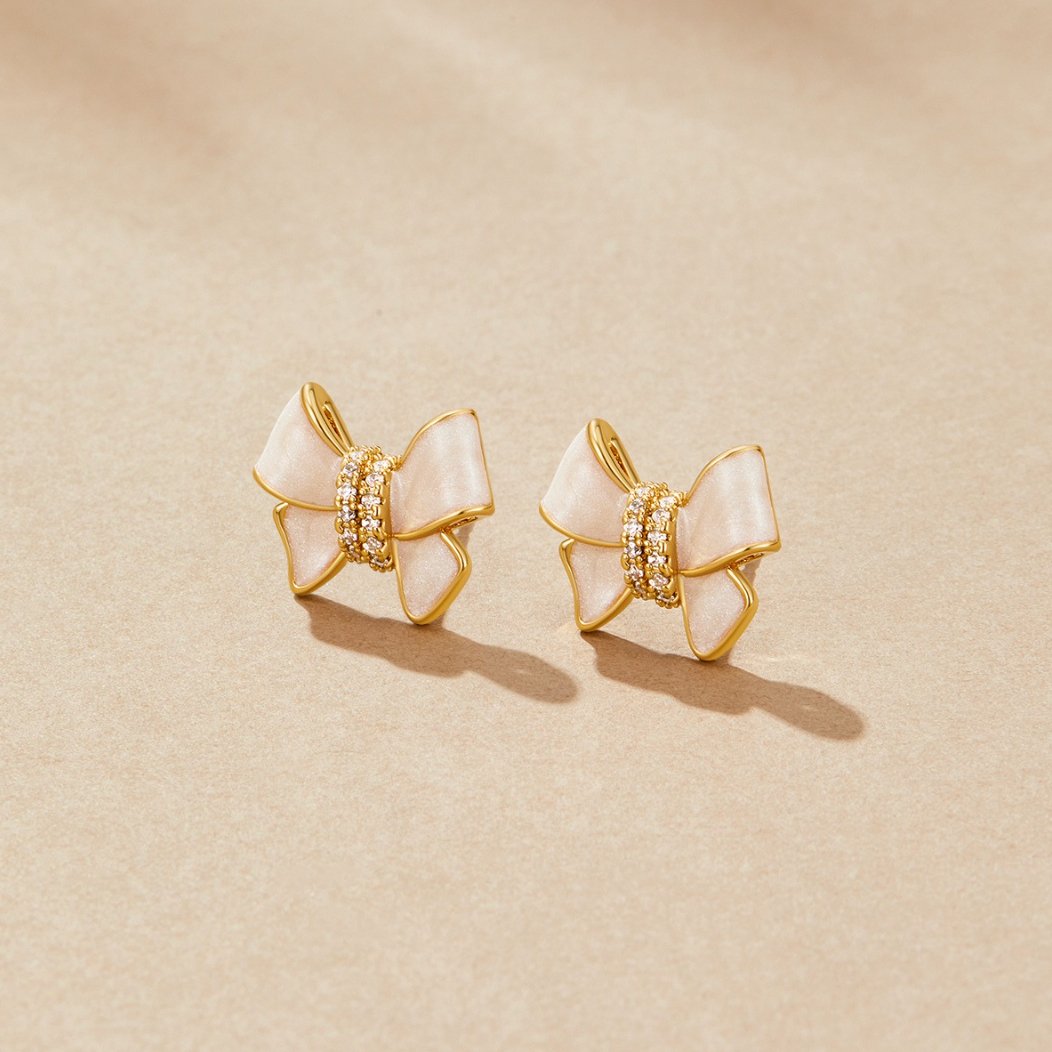 Crystal White Bow Earrings - Beautiful Earth Boutique