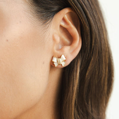 Crystal White Bow Earrings - Beautiful Earth Boutique