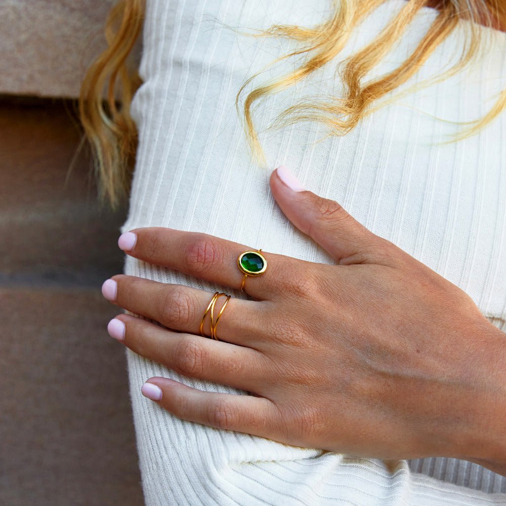 Emerald Green Crystal Gold Ring - Beautiful Earth Boutique