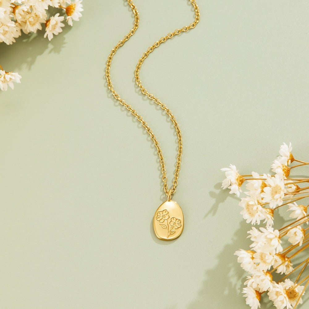 Engraved Wildflower Gold Necklace - Beautiful Earth Boutique