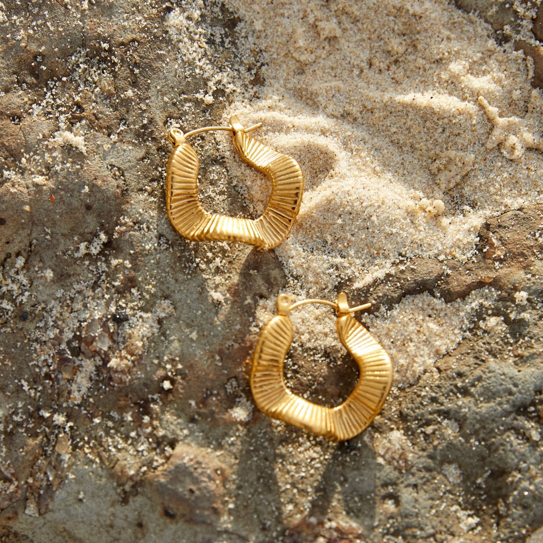 Geometric Wave Gold Hoop Earrings - Beautiful Earth Boutique