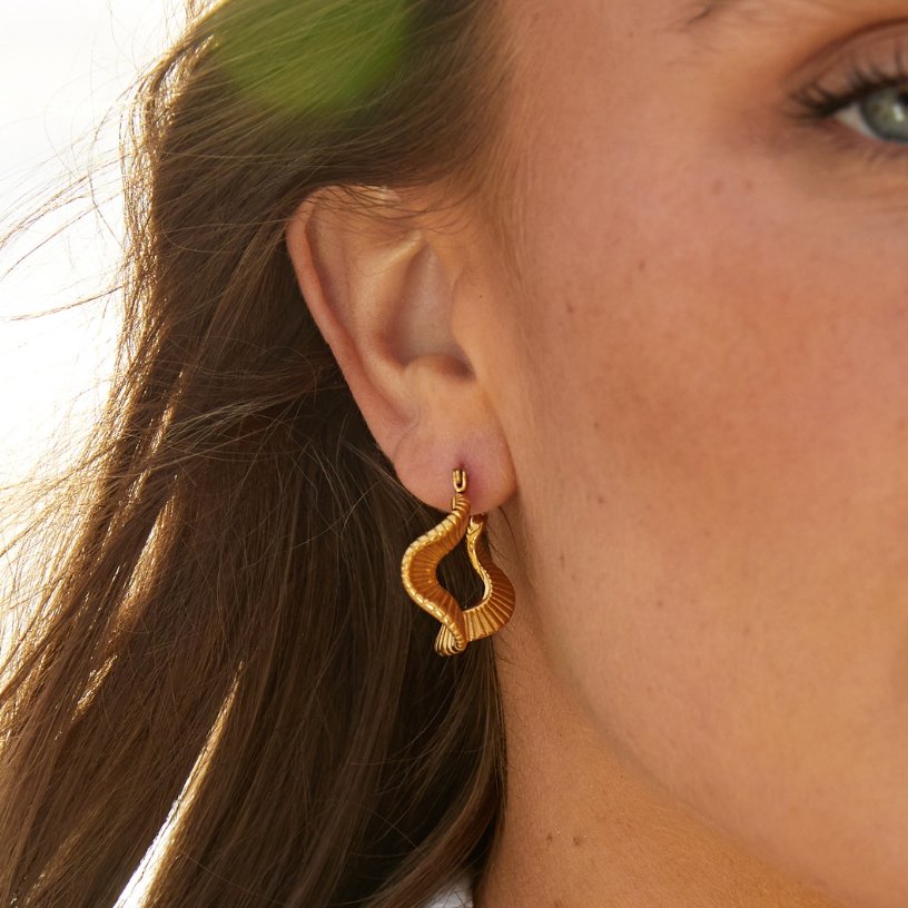 Geometric Wave Gold Hoop Earrings - Beautiful Earth Boutique