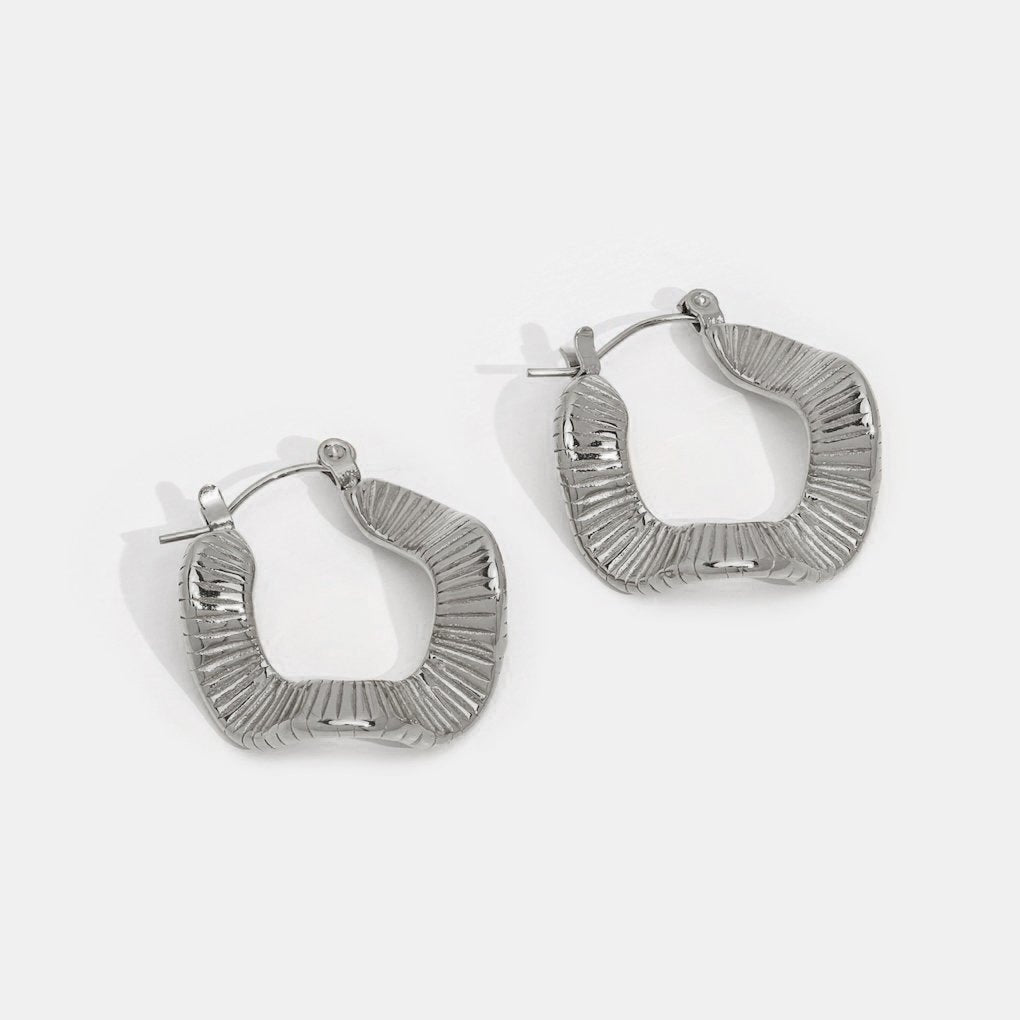 Geometric Wave Silver Hoop Earrings - Beautiful Earth Boutique