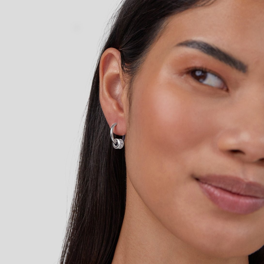 Gigi Crystal Silver Hoop Earrings - Beautiful Earth Boutique