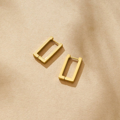 Gold Rectangle Hoop Earrings - Beautiful Earth Boutique