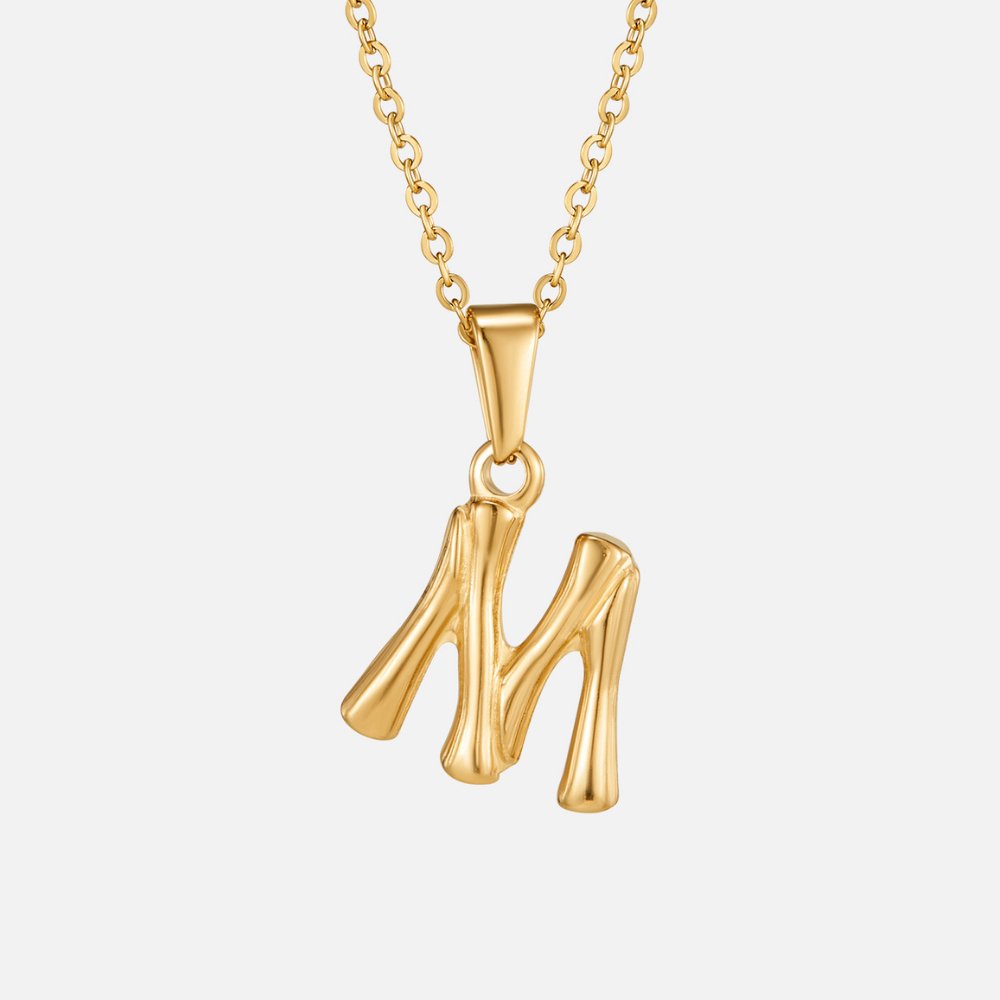 Golden Bamboo Letter Pendant Necklace - Beautiful Earth Boutique