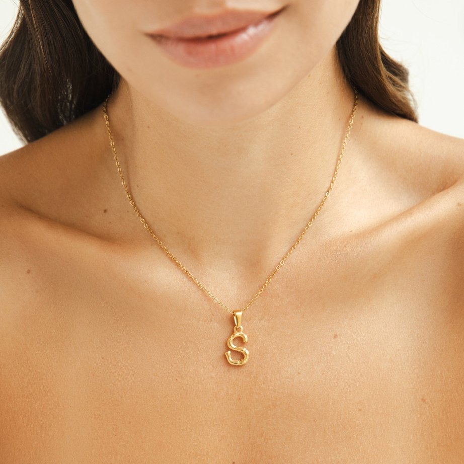 Golden Bamboo Letter Pendant Necklace - Beautiful Earth Boutique