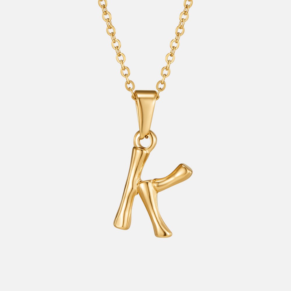 Golden Bamboo Letter Pendant Necklace - Beautiful Earth Boutique