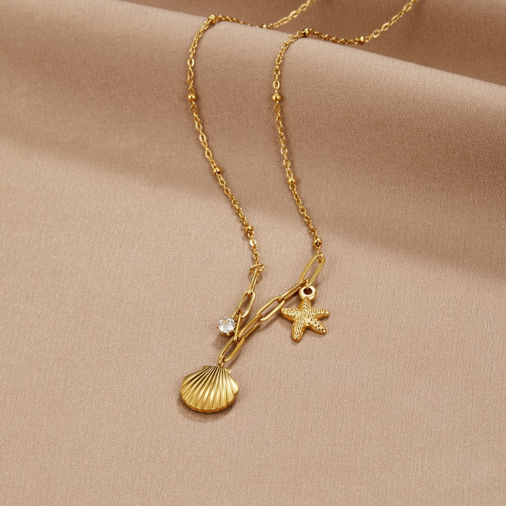 Golden Seashell & Starfish Necklace - Beautiful Earth Boutique
