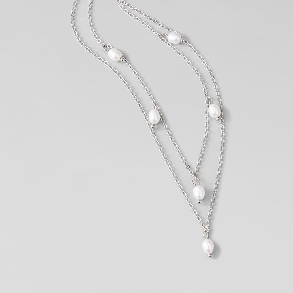 Kayla Pearl Drop Layered Silver Necklace - Beautiful Earth Boutique