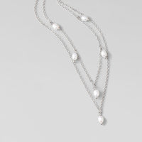 Kayla Pearl Drop Layered Silver Necklace - Beautiful Earth Boutique