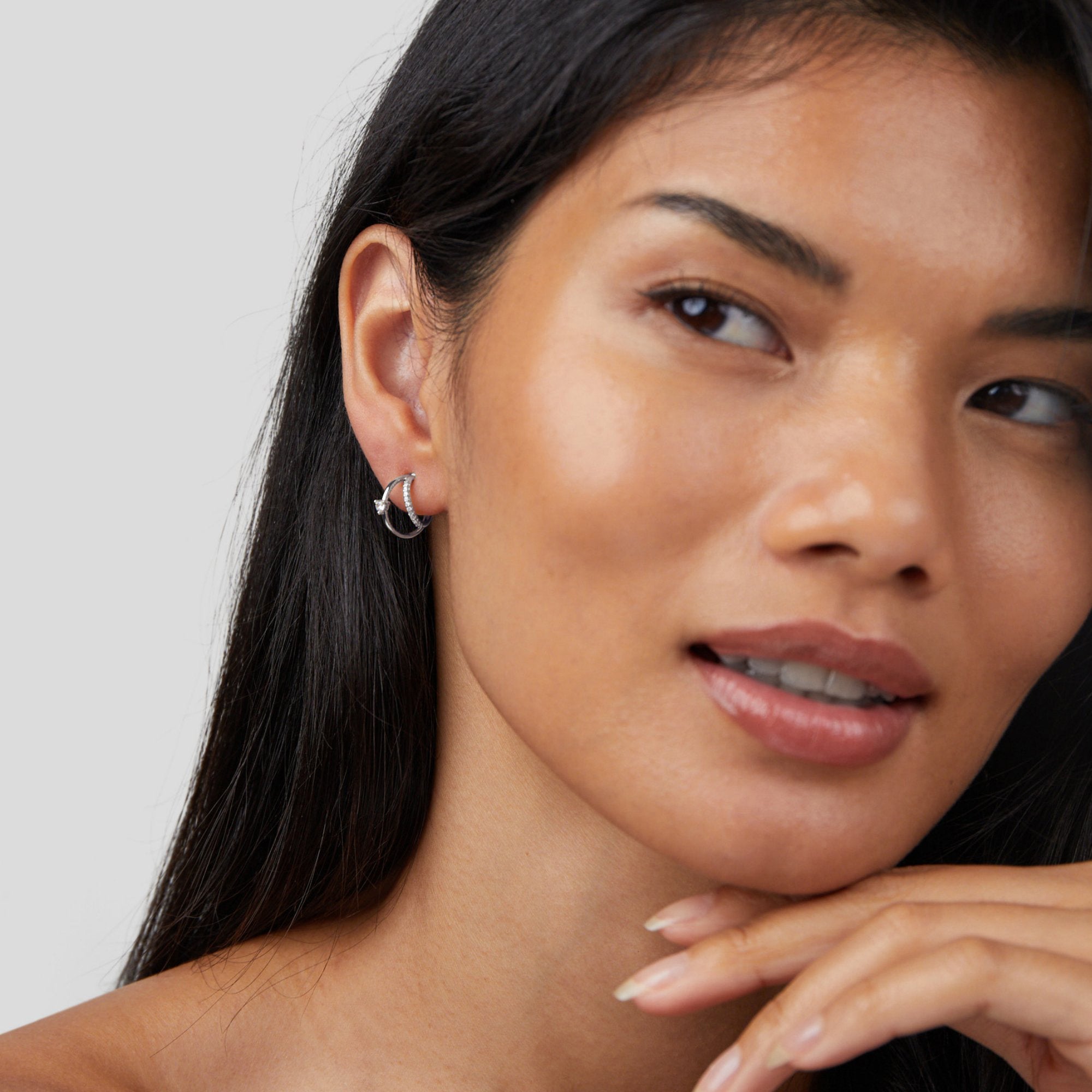 Layered Crystal Silver Hoop Earrings - Beautiful Earth Boutique