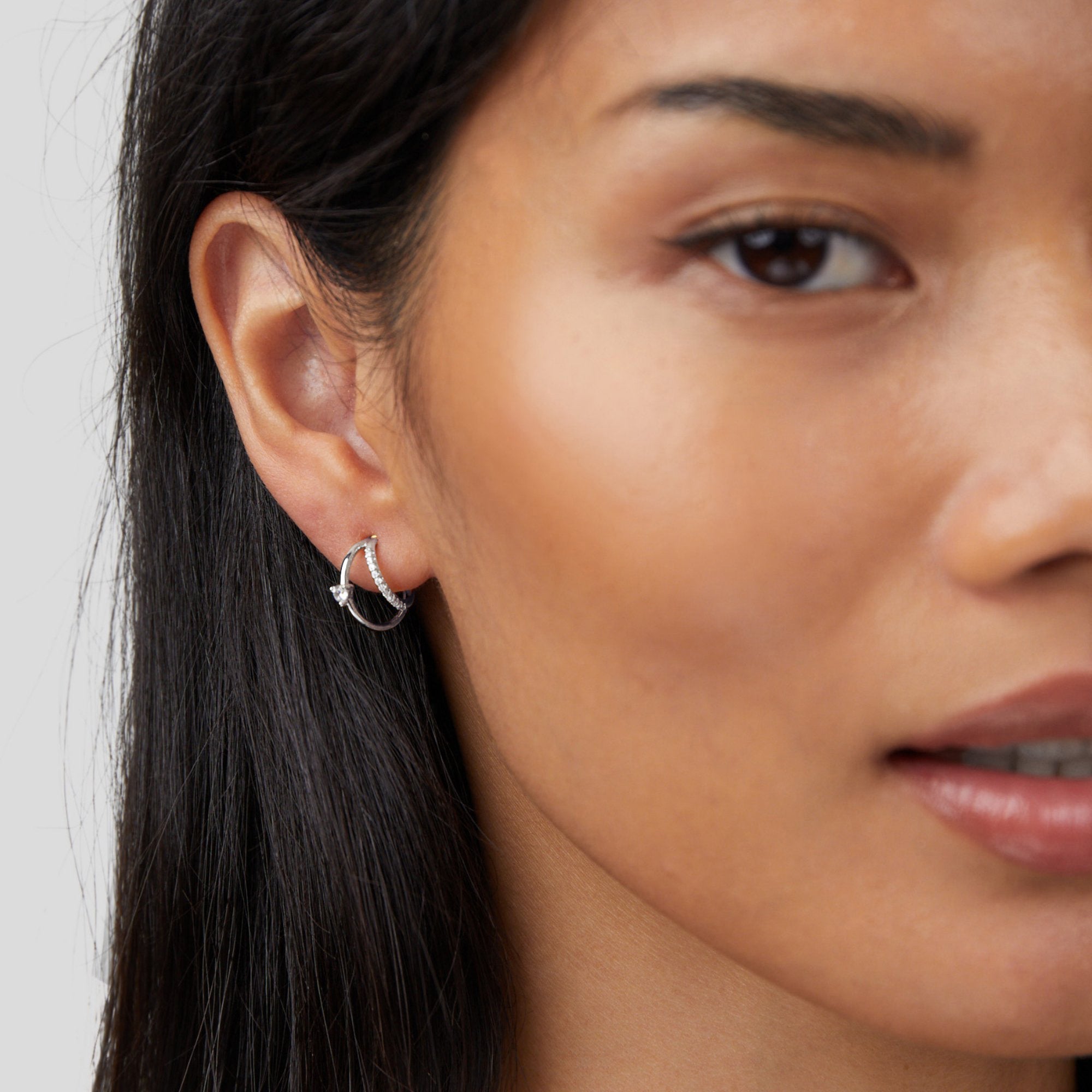 Layered Crystal Silver Hoop Earrings - Beautiful Earth Boutique