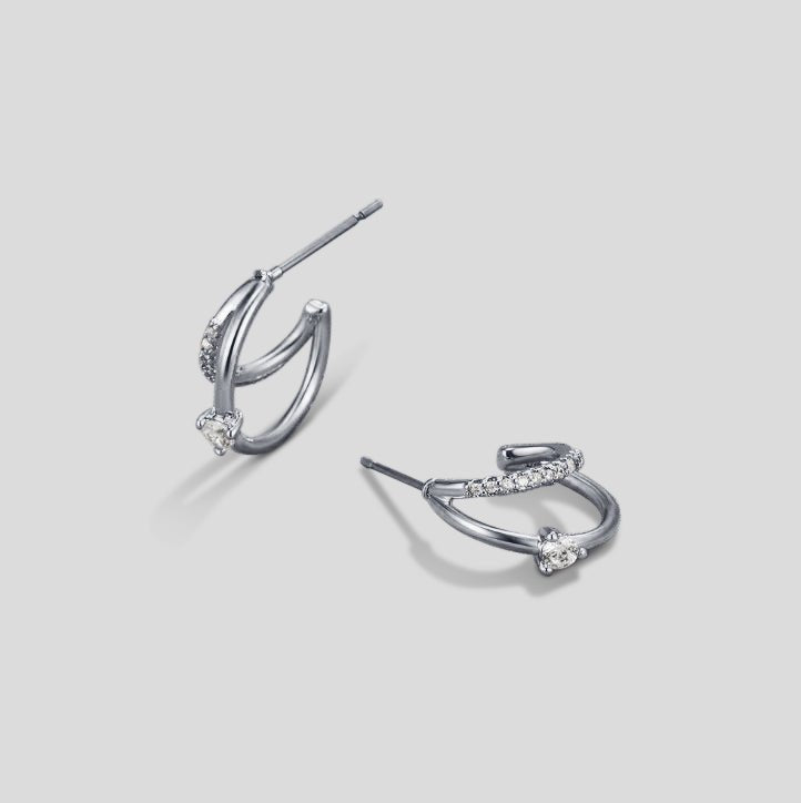 Layered Crystal Silver Hoop Earrings - Beautiful Earth Boutique