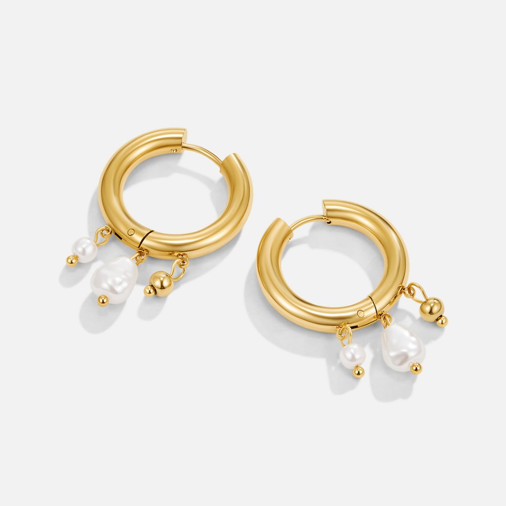 Molly Pearl Drop Hoop Earrings - Beautiful Earth Boutique