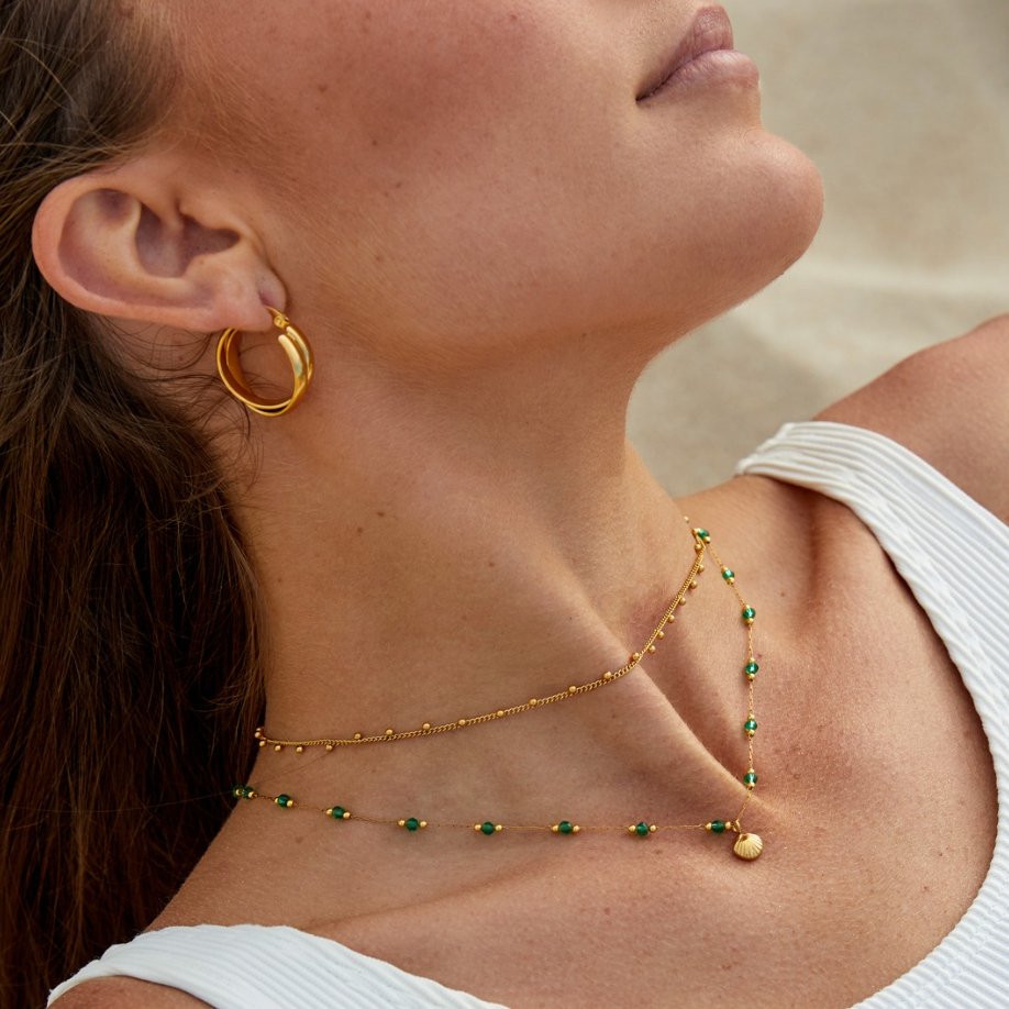 Nerissa Gold Shell & Green Bead Necklace - Beautiful Earth Boutique