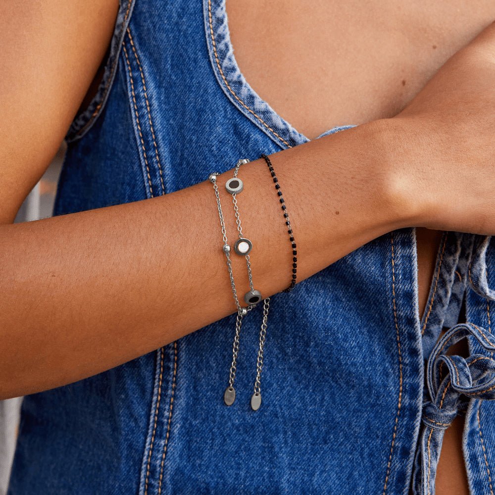Onyx & White Stone Silver Bracelet - Beautiful Earth Boutique