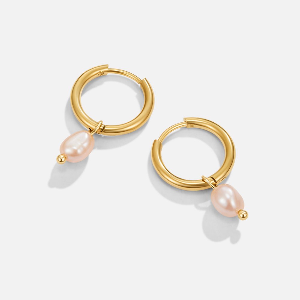 Pink Freshwater Pearl Bella Hoop Earrings - Beautiful Earth Boutique