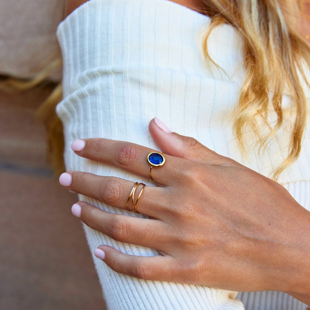 Sapphire Blue Crystal Gold Ring - Beautiful Earth Boutique