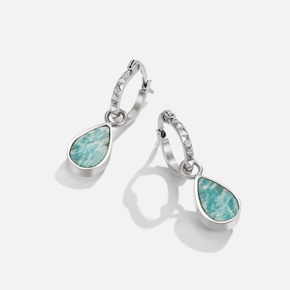 Silver Astoria Green Stone Hoop Earrings - Beautiful Earth Boutique
