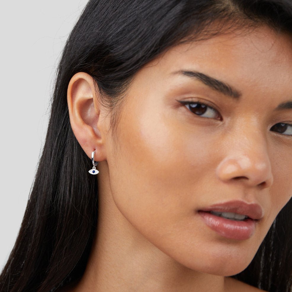 Silver Blue Evil Eye Drop Earrings - Beautiful Earth Boutique