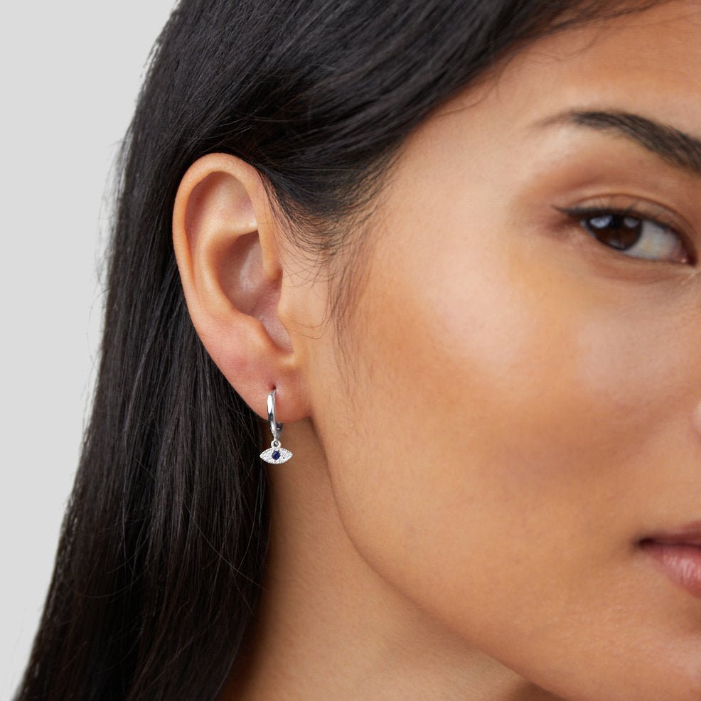 Silver Blue Evil Eye Drop Earrings - Beautiful Earth Boutique