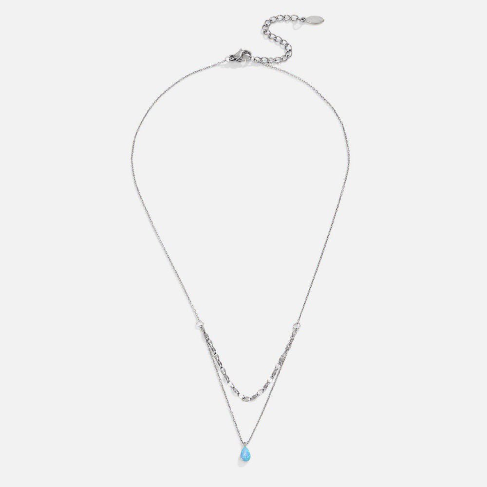 Silver Blue Opal Teardrop Layered Necklace - Beautiful Earth Boutique