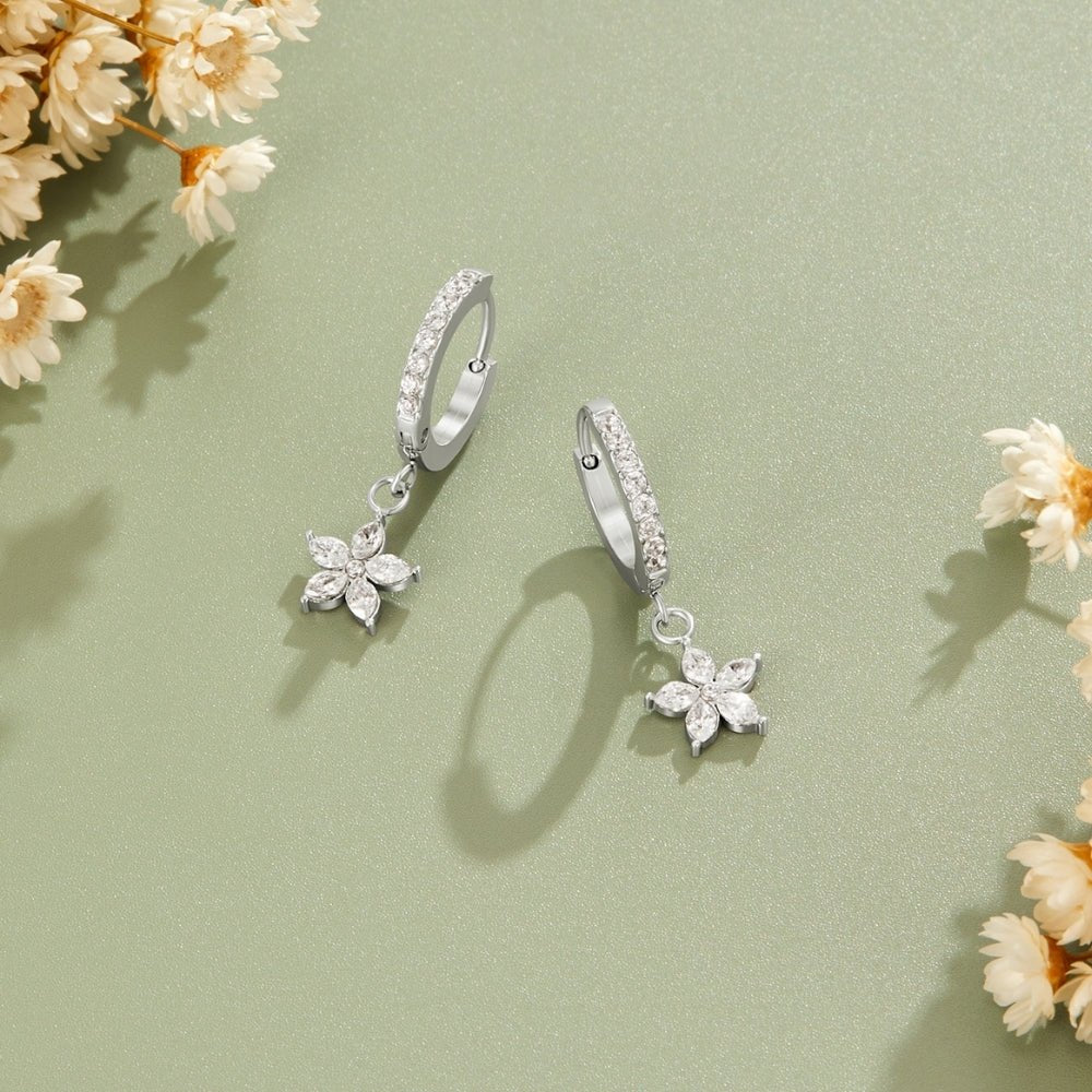Silver Crystal Petal Drop Earrings - Beautiful Earth Boutique
