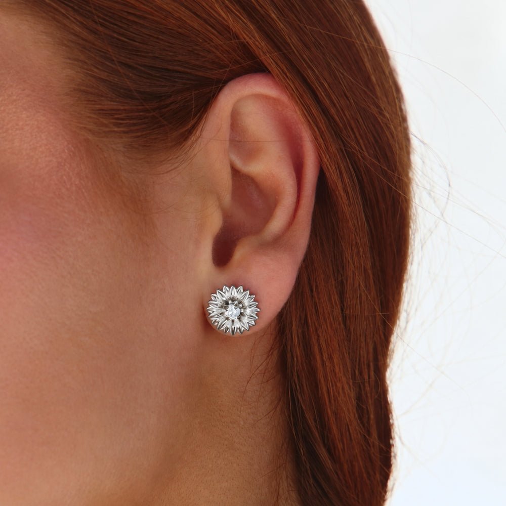Silver Sunflower Stud Earrings - Beautiful Earth Boutique
