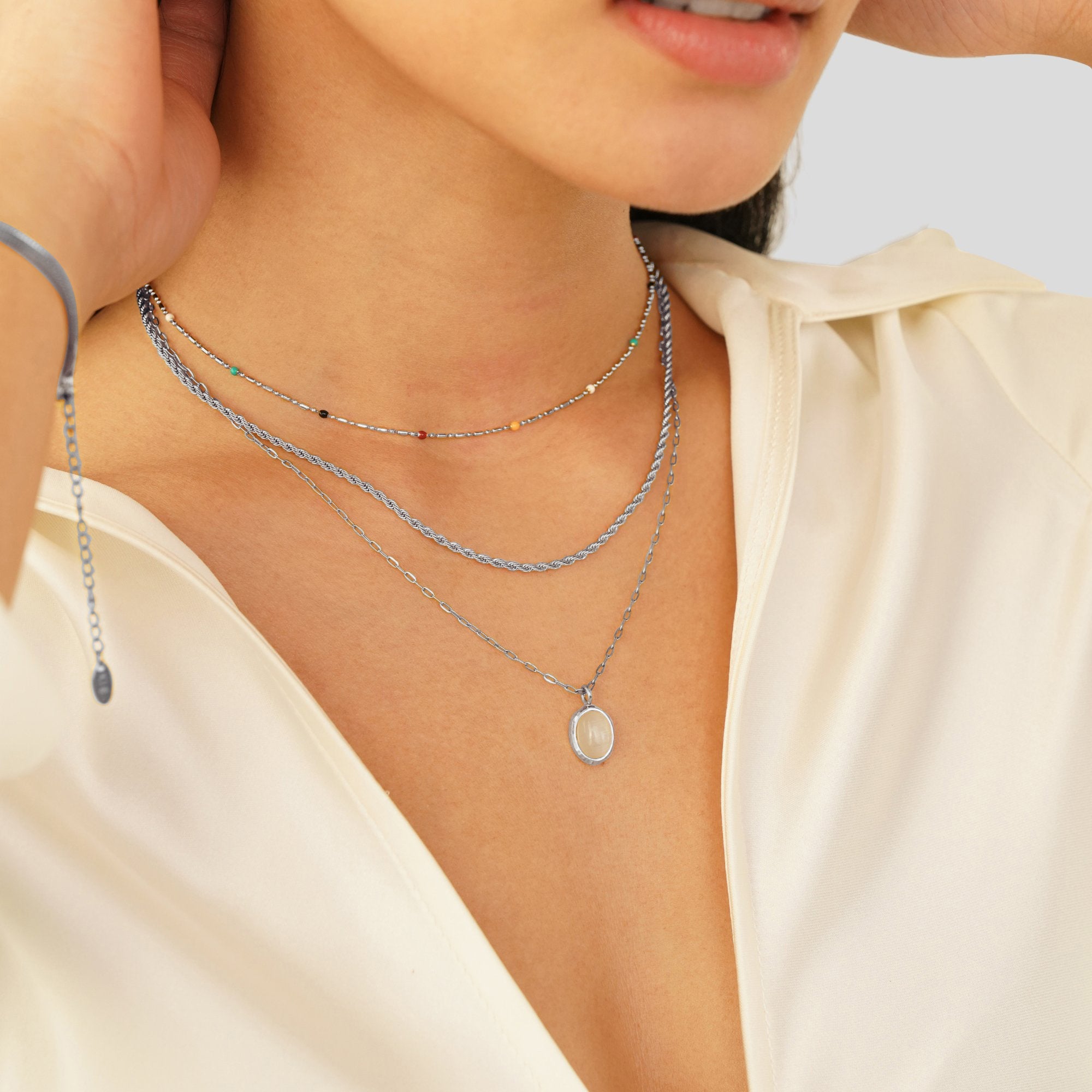 Silver White Opal Necklace - Beautiful Earth Boutique