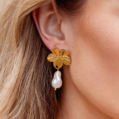 Talia Flower Pearl Earrings - Beautiful Earth Boutique